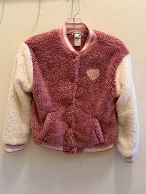 Girls Pink Plush Heart Bomber Jacket